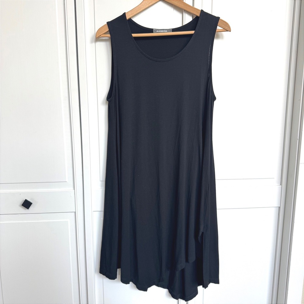 Alembika Womens Black Asymmetric High Low Jersey Dress Size 4 L Lagenlook